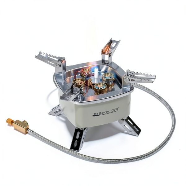 The Bincho Grill Charcoal Starter Gas Burner – 12,800W High Heat Mini Stove with 4 Heads – For Chimneys to Light Binchotan & BBQ Charcoal – Portable Propane/Butane Camping Stove with Piezo Ignition-1